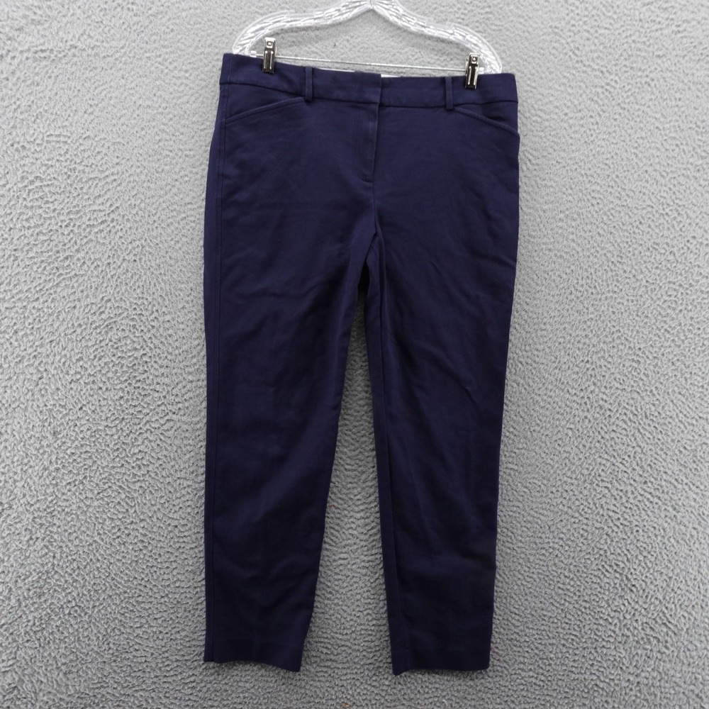 Talbots Hampshire Ankle Pants Womens 12 Navy Blue Cotton Blend Straight Leg